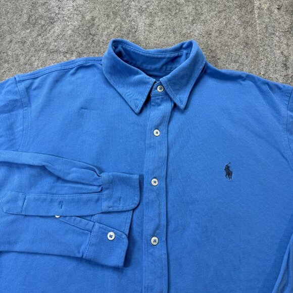 Polo Ralph Lauren Featherweight Mesh Button-Down Shirt Men XL Blue Long Sleeve - Picture 1 of 13